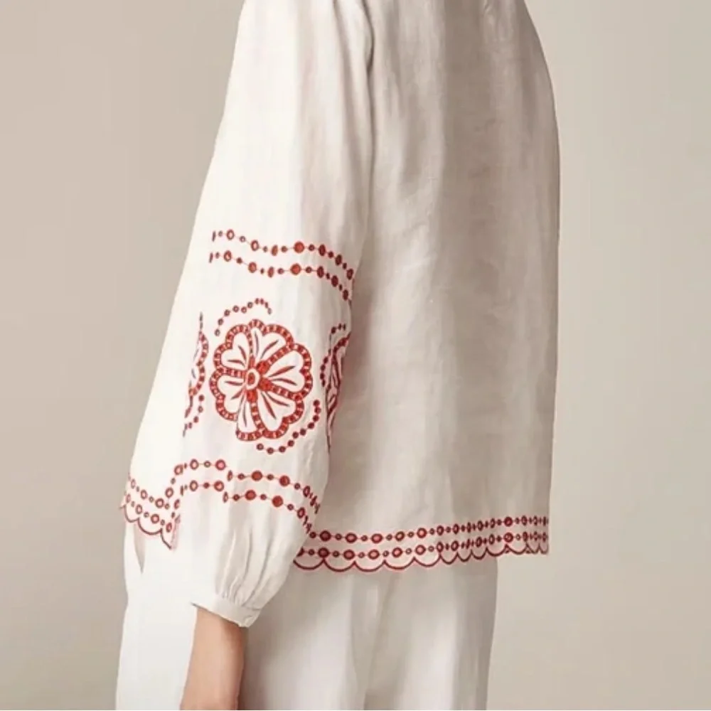 J. Crew Bungalow Embroidered Linen Top - Picture 13 of 13